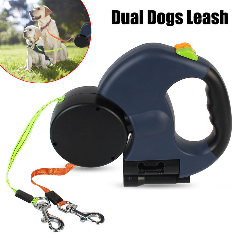 Dual Retractable Dog Leash – Reflective No-Tangle 360° Swivel Lead with Lights
