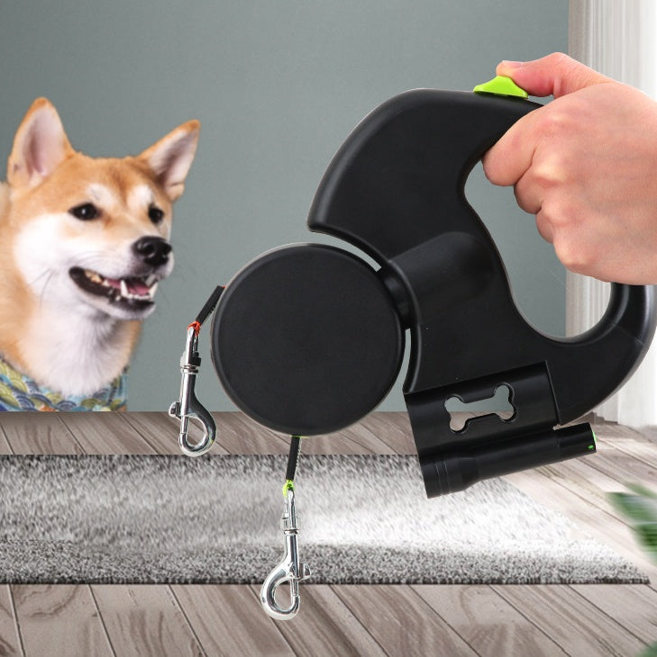 Dual Retractable Dog Leash – Reflective No-Tangle 360° Swivel Lead with Lights