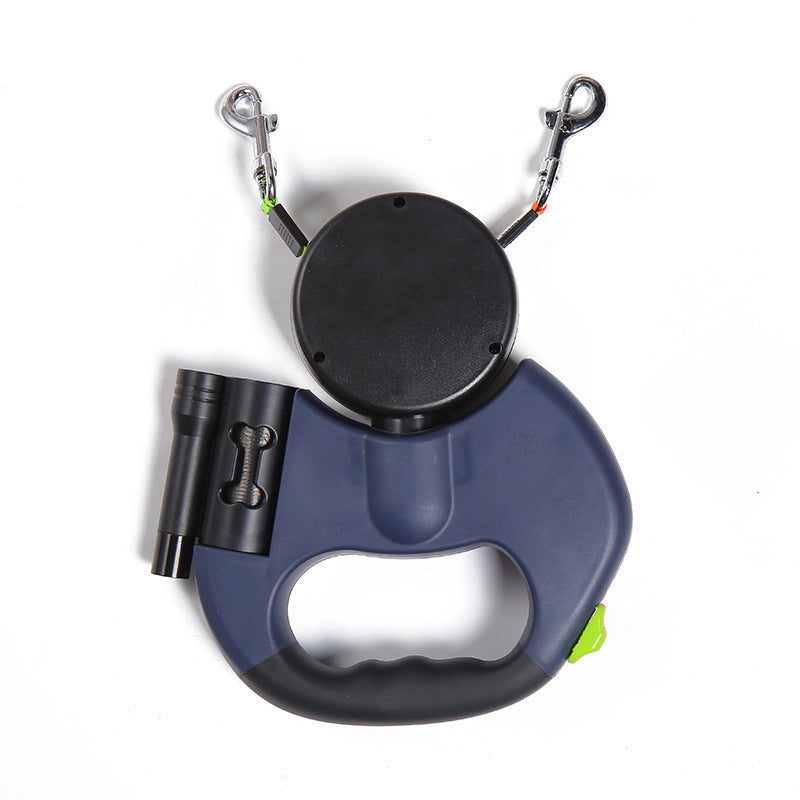 Dual Retractable Dog Leash – Reflective No-Tangle 360° Swivel Lead with Lights