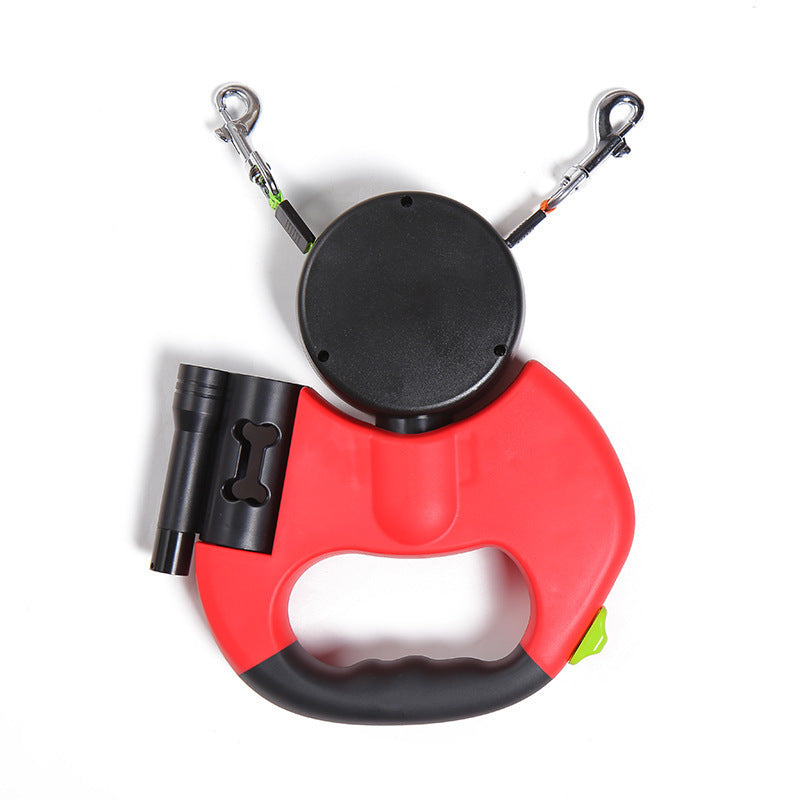 Dual Retractable Dog Leash – Reflective No-Tangle 360° Swivel Lead with Lights