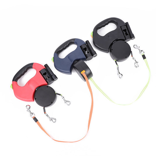 Dual Retractable Dog Leash – Reflective No-Tangle 360° Swivel Lead with Lights