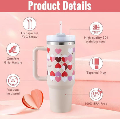 Tumbler with Handle and Straw – 40 oz Stainless Steel Insulated Travel Mug