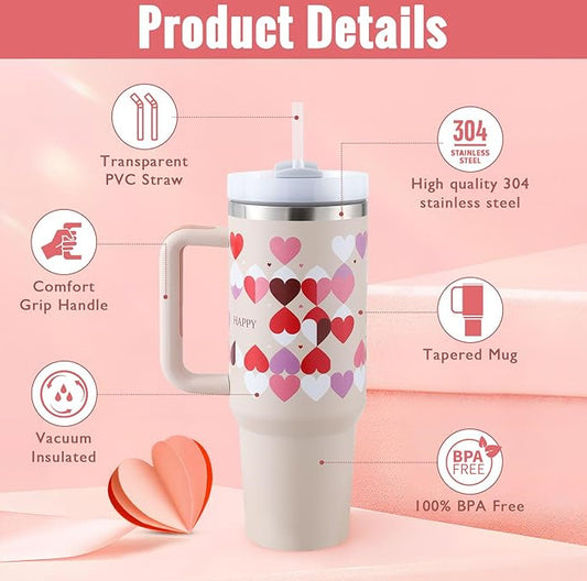 Tumbler with Handle and Straw – 40 oz Stainless Steel Insulated Travel Mug